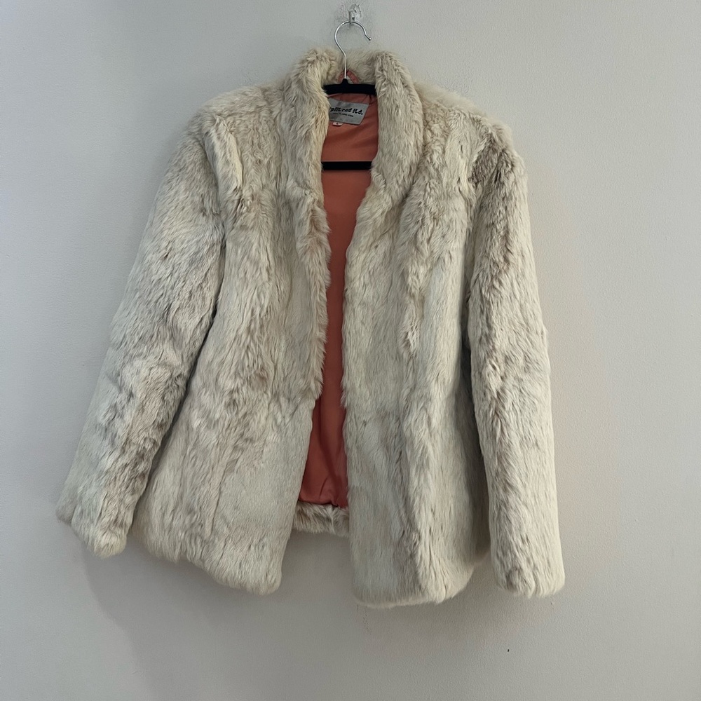 Split end vintage Women's Cream 100 % rabbit Fur Jacket